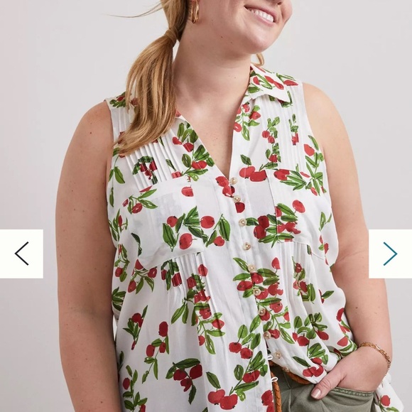 Anthropologie Red and White Sleeveless Blouse with Mandarin Collar - Picture 6 of 13